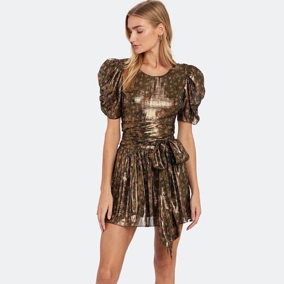 LoveShackFancy Mercy Lurex Metallic Silk Midnight Vine Mini Dress New Size 00 - Picture 10 of 17